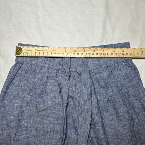 Zara Womens XS Linen crop elastic waist pants Blue Chambray Pull On - Picture 7 of 9